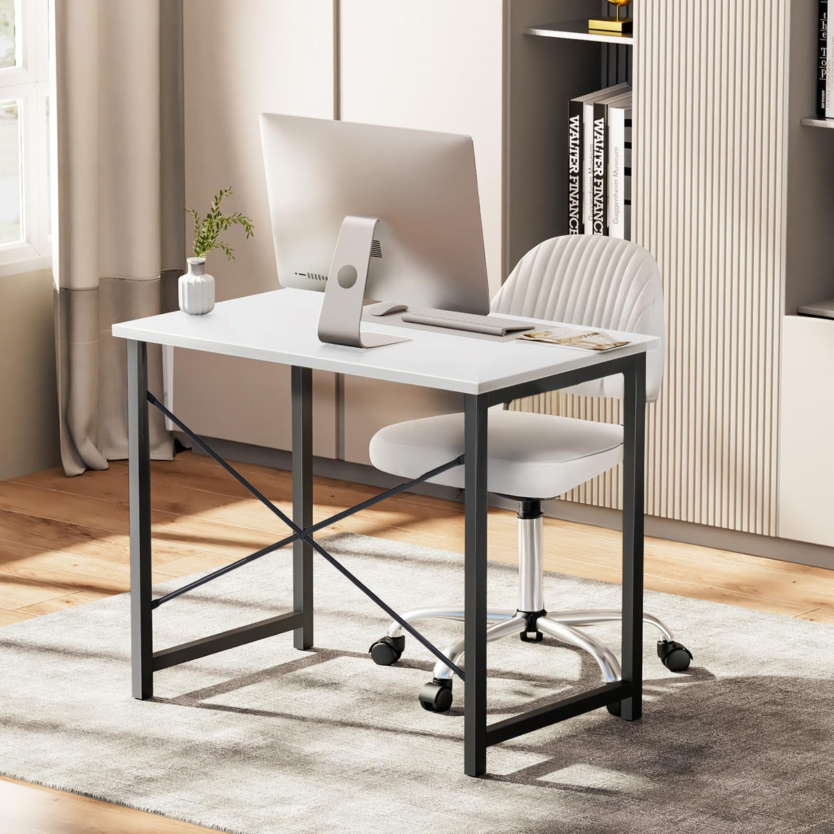 Sweetcrispy 32-Inch Computer Desk White Black